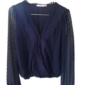 Mi Ami Navy Blue Long Sleeve Blouse